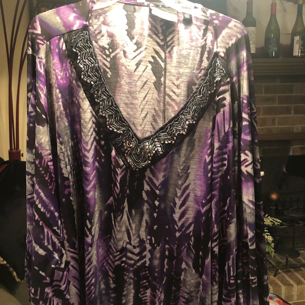 Catherine’s 5X purple, black, white tunic. Unique.